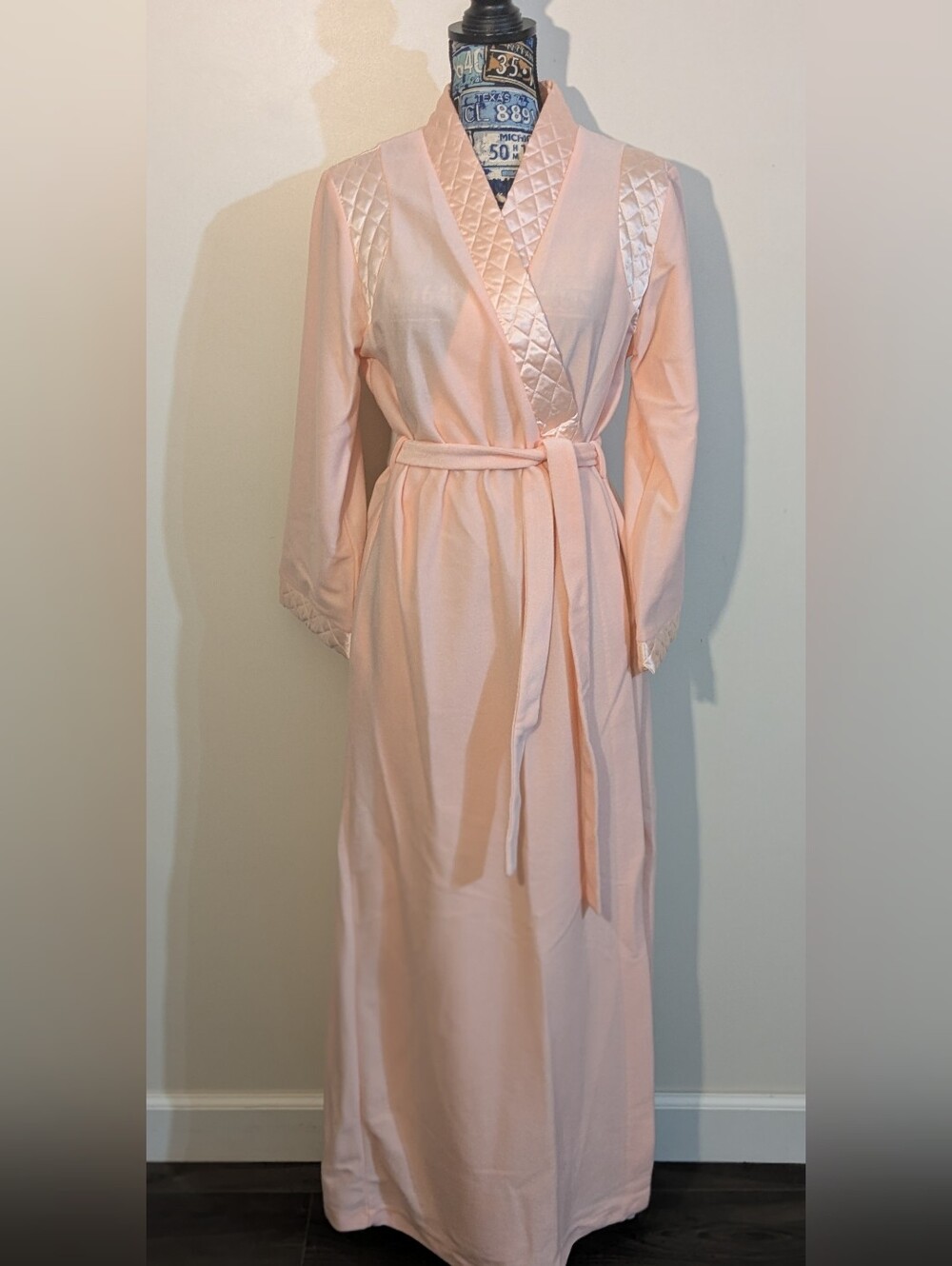 Tiffany Loungewear Peach Quilt Trim Satin Like Belted Robe